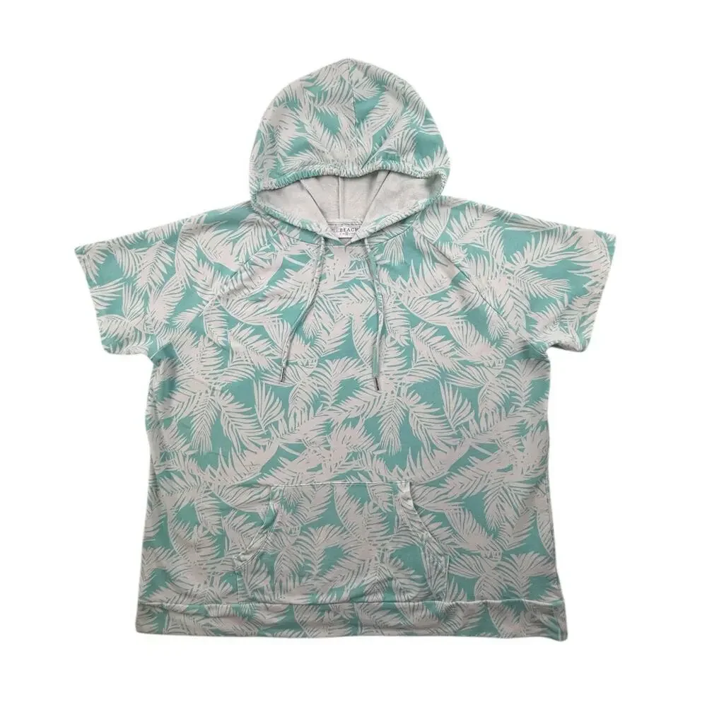 Belle Beach by Kim Gravel French Terry Short Sleeve Hoodie Light Aqua Palm XL - Picture 4 of 12